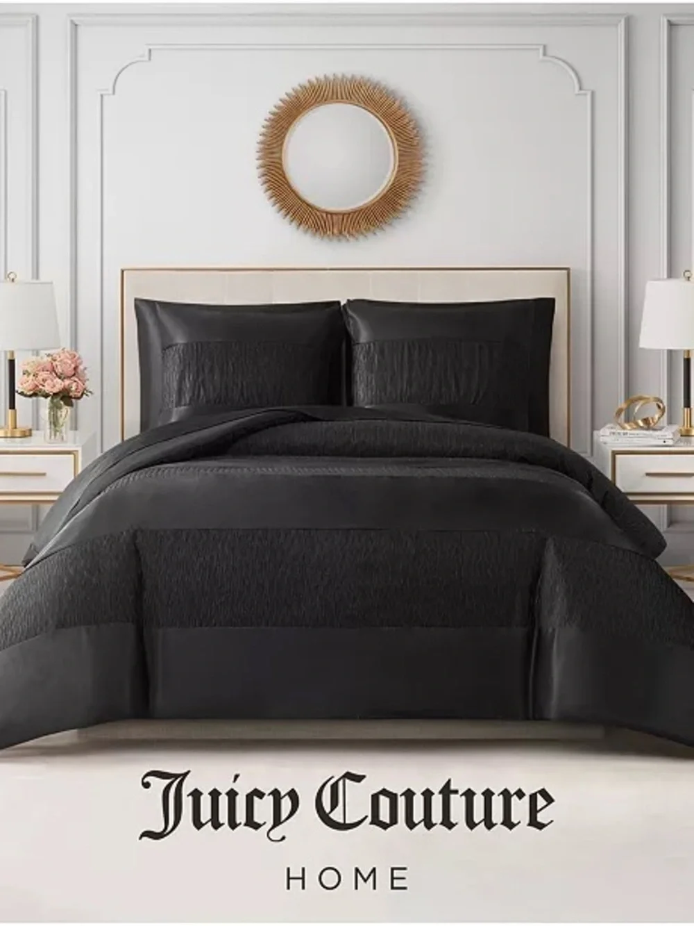 New Juicy Couture Black Full Queen Duvet Two Sham Set 90 x 90